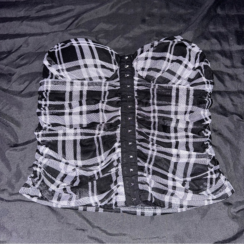Emo Goth Plaid Strapless Bustier Top